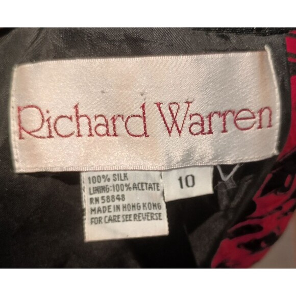 Vintage Richard Warren Silk Peplum Button Long Sleeve Floral Red Top Size 10 - Picture 2 of 9